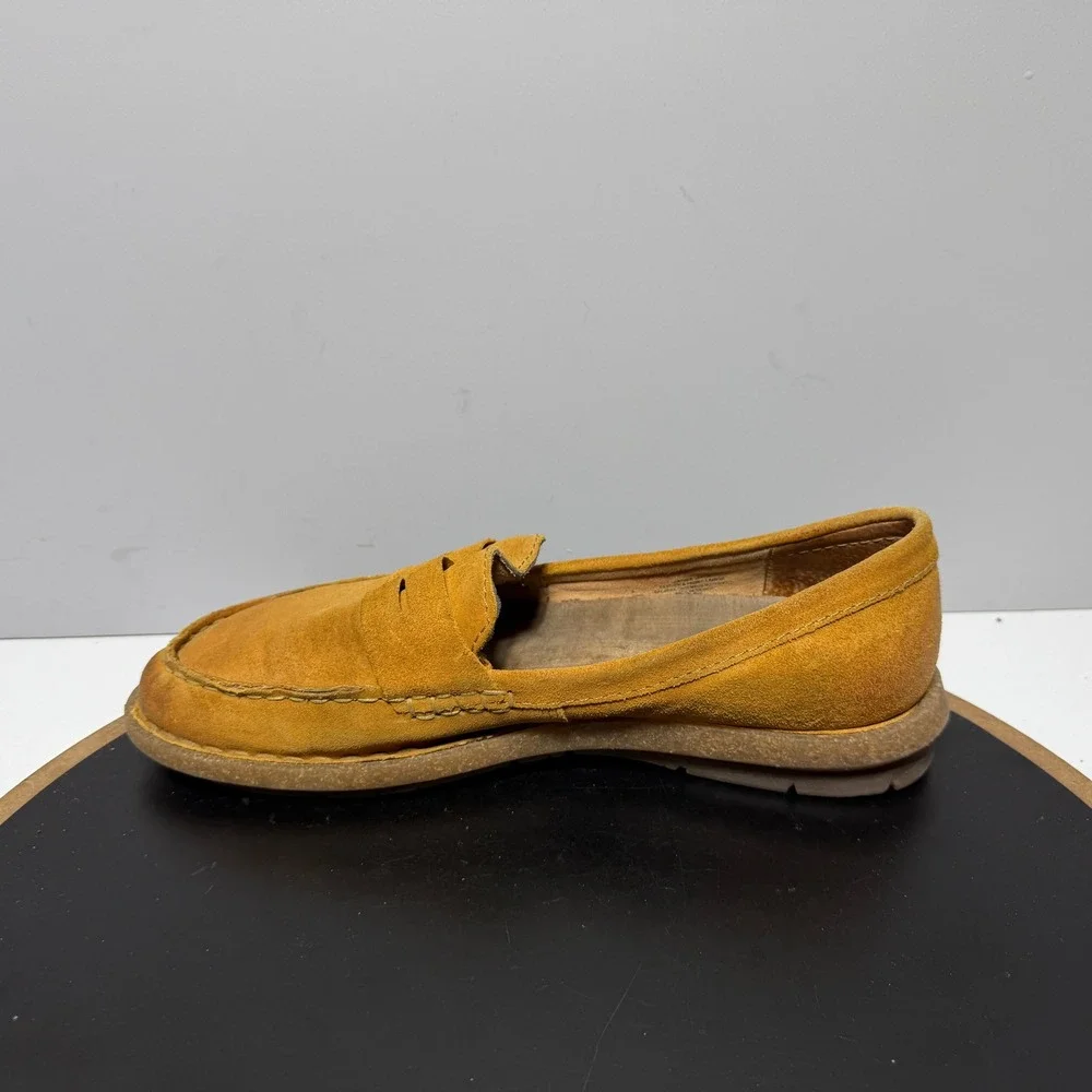 Born Suede Penny Loafer Women 9.5 Slip On‎ Mustard Yellow Casual Comfort Boho